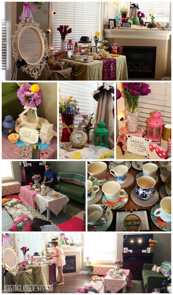 I had wanted to host a tea party for quite some time, and finally did so for my best friend's birthday. This wasn't just any tea party though; it was a Mad Hatter Tea Party. I had a lot of fun piecing together mismatched teapots and teacups, Alice in Wonderland quotes, and a palette of soft, feminine tones.